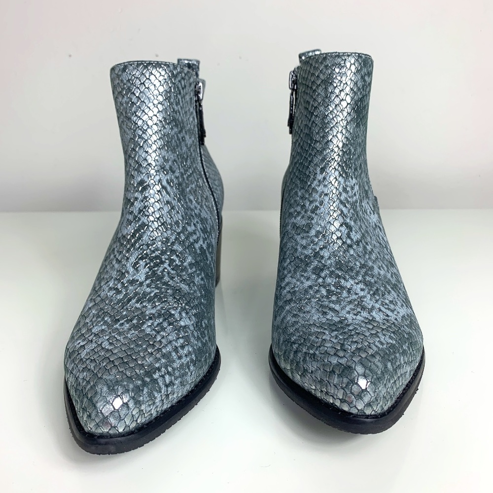 Blondo Metallic Snake-Embossed Ankle Boots in Silver Blue